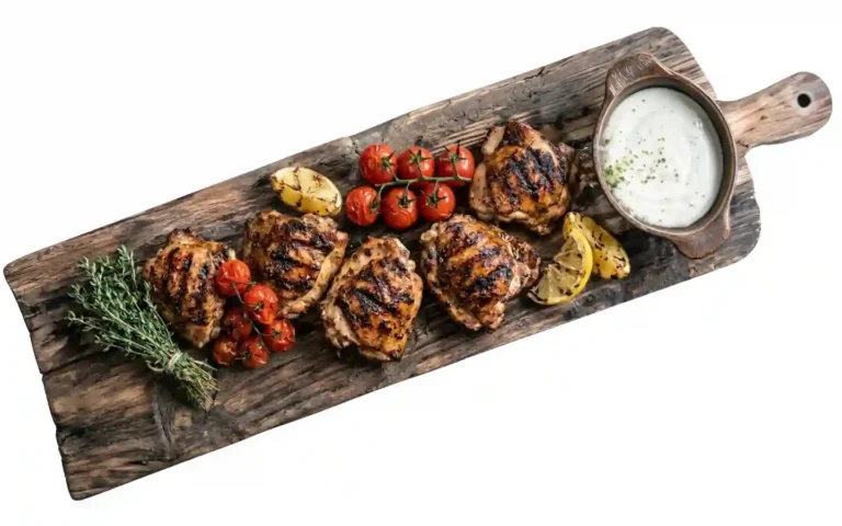 Voordelig kippakket van Veldhoeve met gegrilde kip en groenten op serveerplank - Kip van Nederlandse boerderij