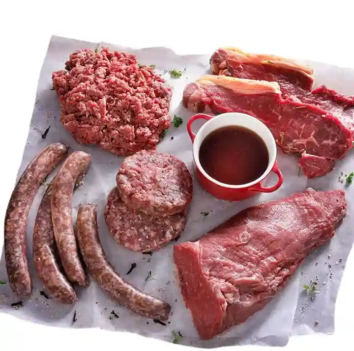 Vleespakket van Erfgoed Bossem met premium rundvlees, hamburgers, gehakt, worsten en steaks